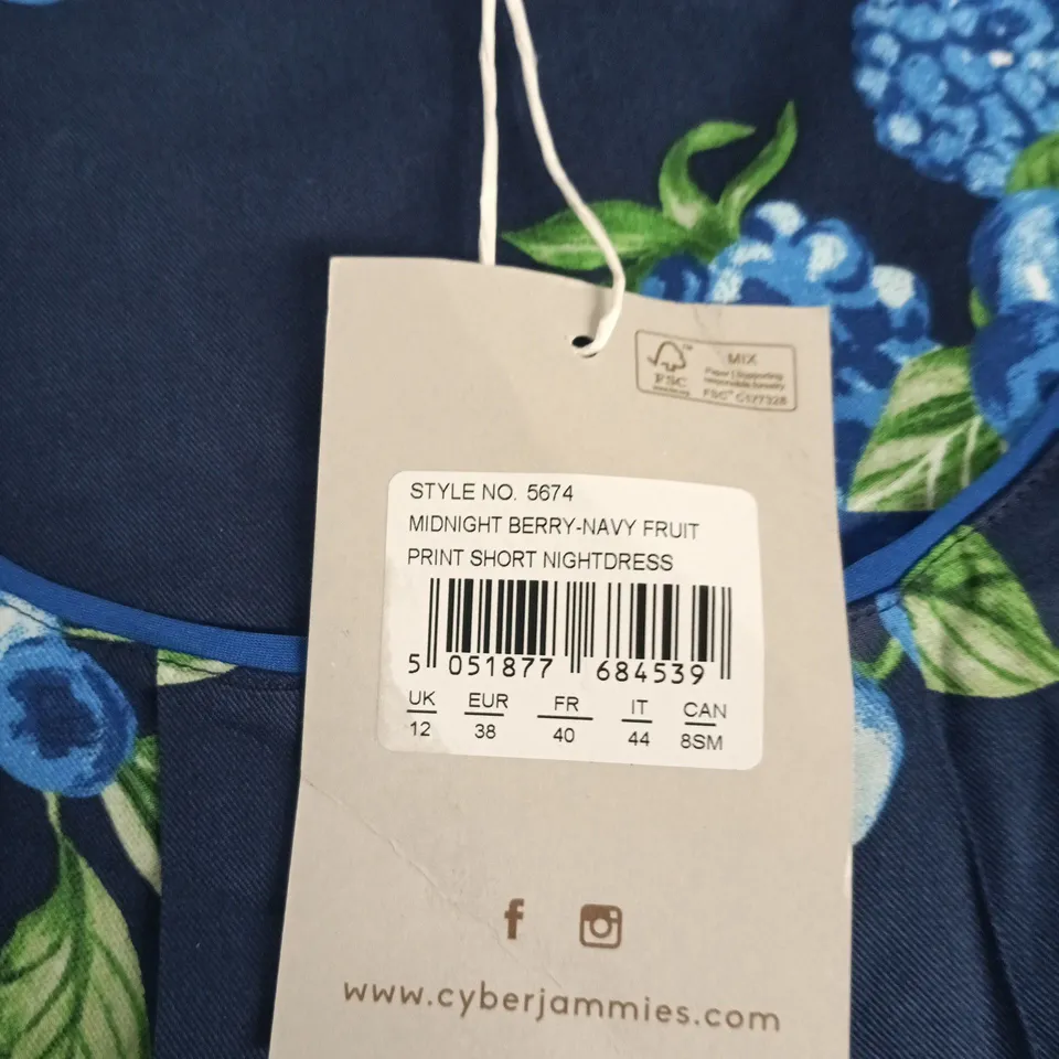 CYBERJAMMIES MIDNIGHT BERRY-NAVY FRUIT PRINT SHORT NIGHTDRESS UK 12 (STYLE NO. 5674)