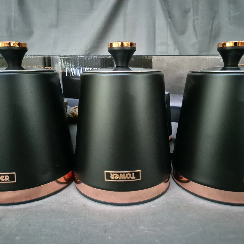 BOXED TOWER CAVALETTO ROSE GOLD EDITION BLACK 3-PIECE CANISTER SET