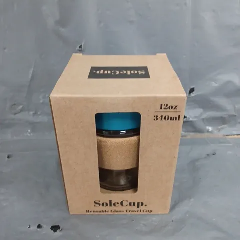 BOXED SOLECUP 340ML GLASS TRAVEL CUP - BLUE