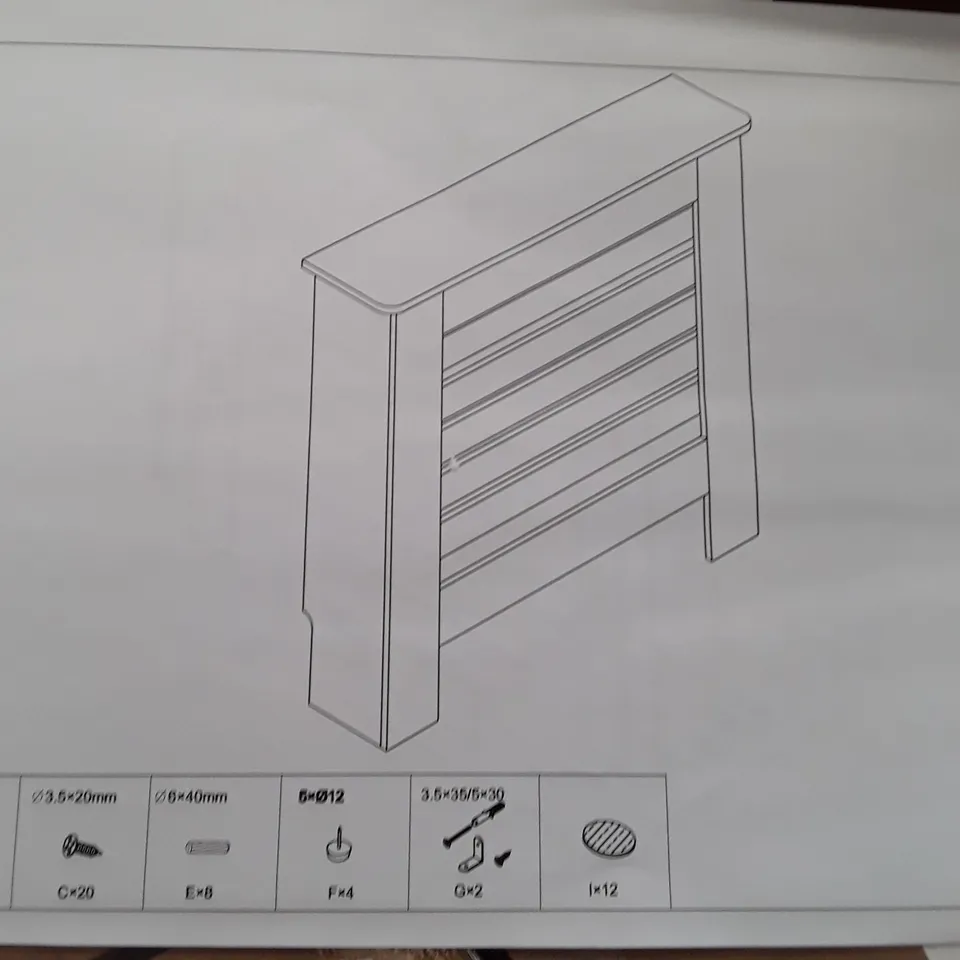 BOXED SMALL WHITE RADIATOR COVER HORIZONTAL SLATED HEATING CABINET
