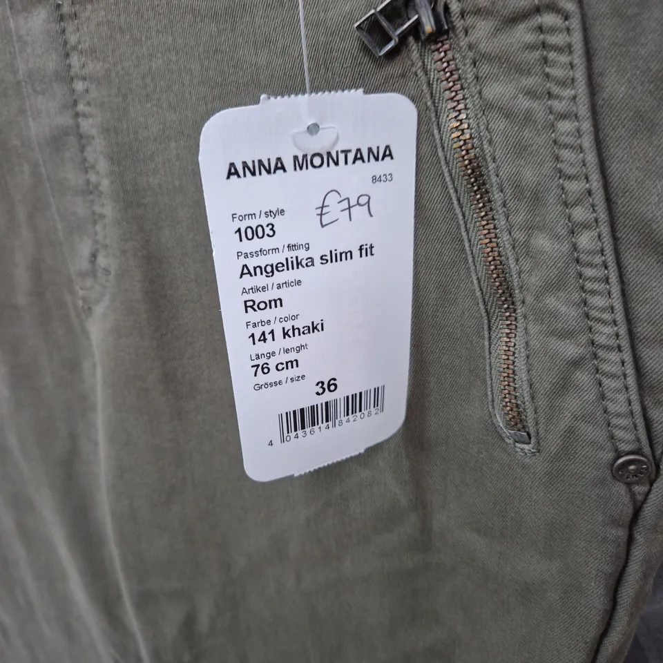 ANNA MONTANA ANGELIKA SLIM FIT KHAKI TROUSERS – WOMEN, SIZE 36, 76 CM