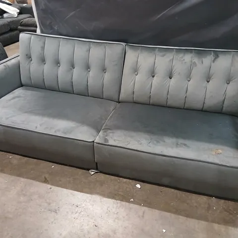 DESIGNER GREY VELVET EFFECT FABRIC CLICK CLACK SOFA BED