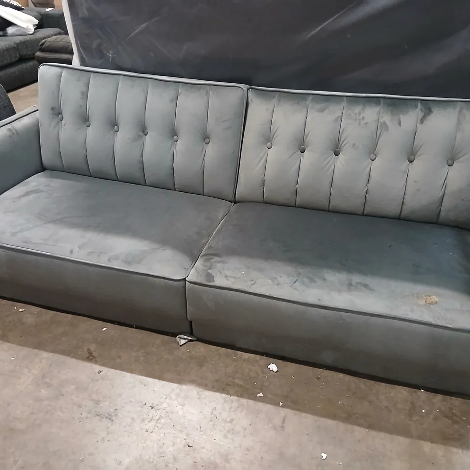 DESIGNER GREY VELVET EFFECT FABRIC CLICK CLACK SOFA BED
