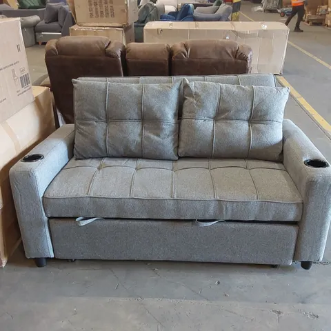 DESIGNER 2 SEATER SOFA BED WITH CUP HOLDERS - GREY FABRIC