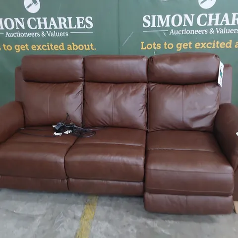 DESIGNER POWER RECLINING THREE SEATER SOFA CHESTNUT LEATHER