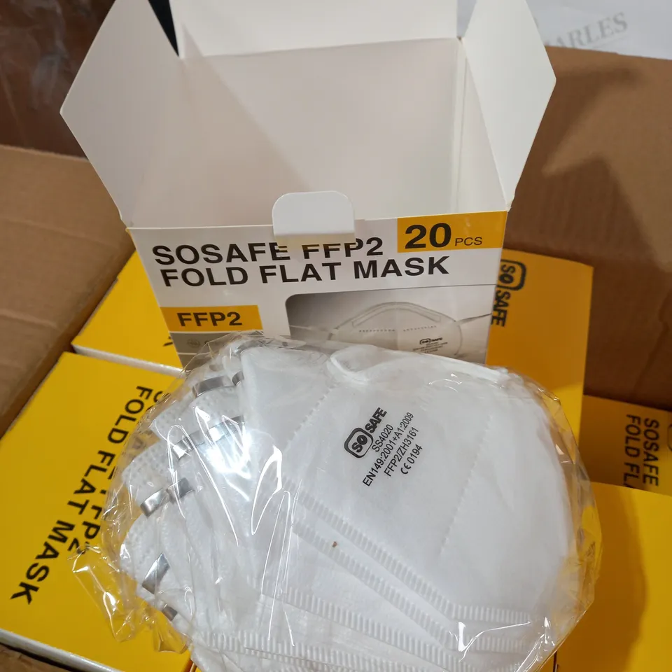 LOT OF 20 BOXES OF 20PC SOSAFE FFP2 FOLD FLAT DUST MASKS (SS4020)