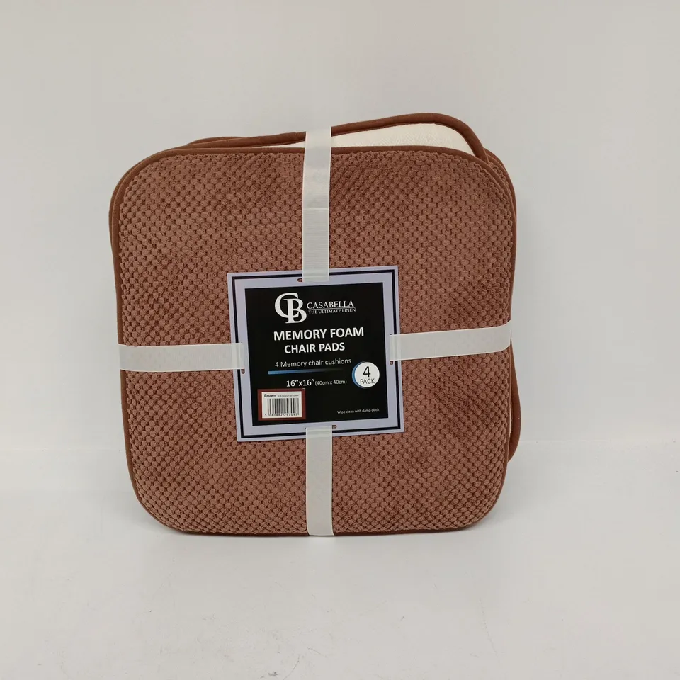 CASABELLA SET OF 4 BROWN MEMORY FOAM CHAIR PADS 16 X 16IN