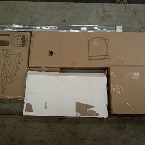 PALLET OF ASSORTED ITEMS INCLUDING CLOTHES RACK, SHOWER SYSTEM, ACORN FORT 2 LAYERS MICROWAVE OVEN RACK, ROLLER BLINDS, WATER PROOF BATHROOM CABINET