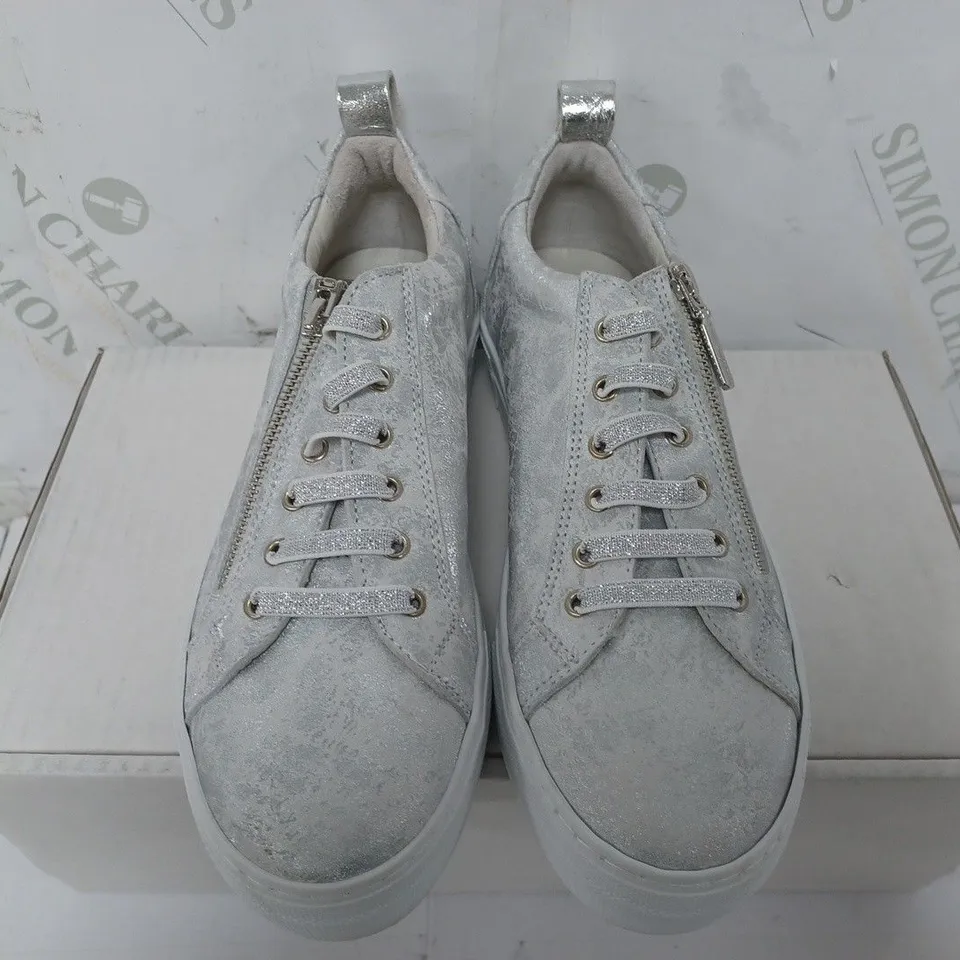 RUTH LANGSFORDZIP TRAINERS IN SILVER - SIZE 38