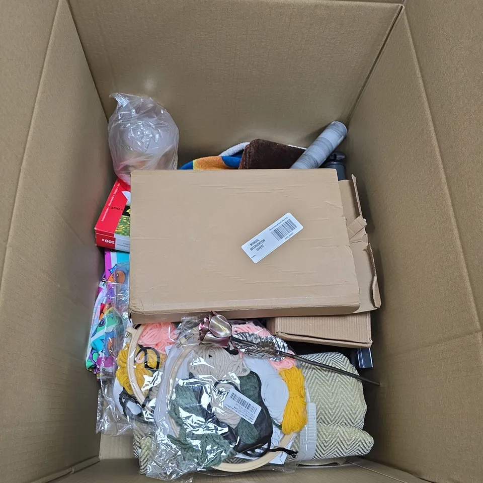 BOX OF APPROXIMATELY 15 ASSORTED HOUSEHOLD ITEMS TO INCLUDE GAME OVER BED CUSHION, MAMIA NAPPIES AND LED CANDLES