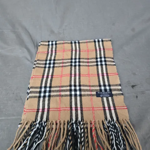 BURBERRY CHECK SCARF – CAMEL/BEIGE WITH FRINGE