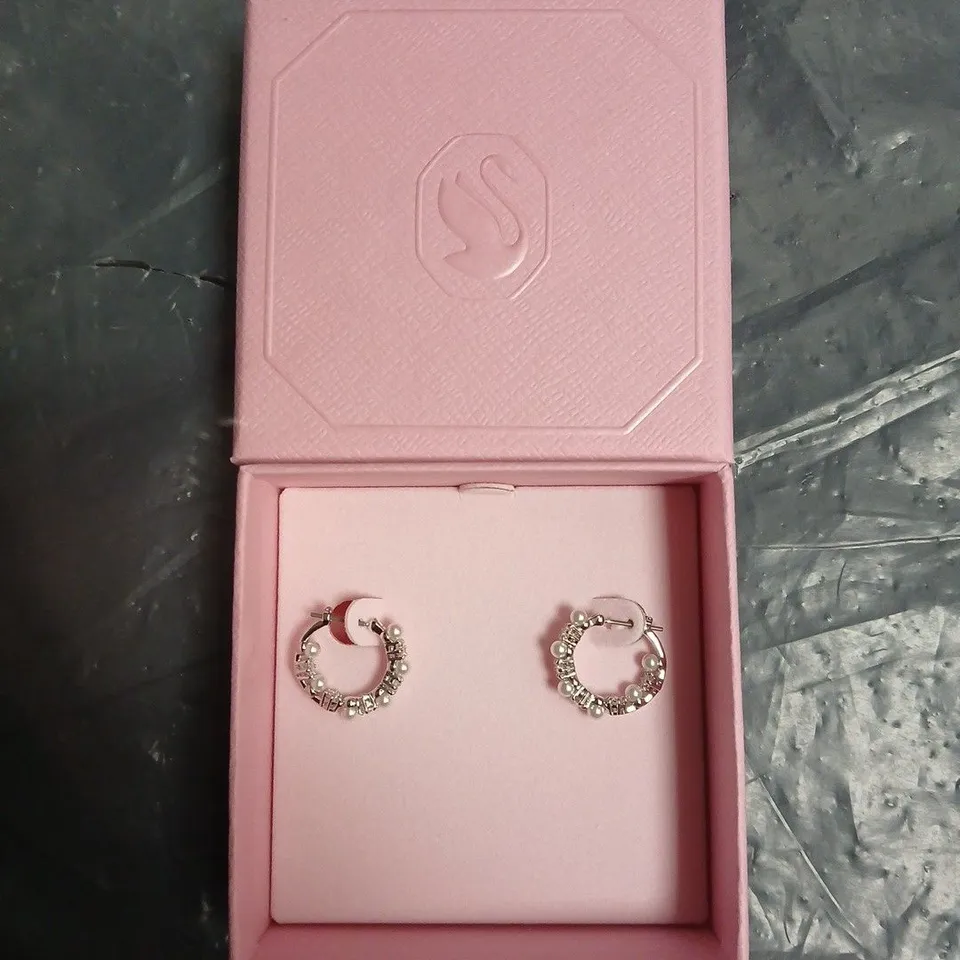 SWAROVSKI SILVER-TONE HOOP EARRINGS WITH CLEAR STONES 