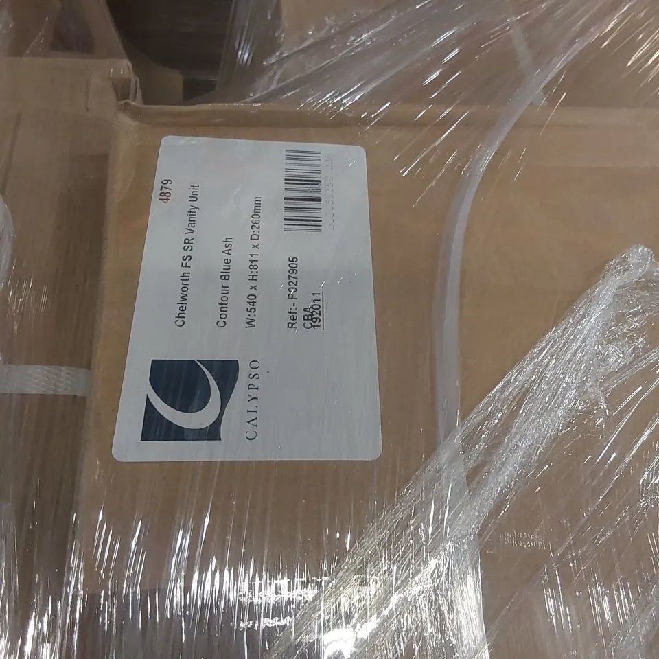 PALLET CONTAINING A LARGE QUANTITY OF ASSORTED BATHROOM FURNITURE PARTS INCLUDING: SAVENA SINGLE DRAWER VANITY BASES, BRENTA WALL HUNG VANITY BASE, CHELWORTH VANITY BASE, CALYPSO BASE CARCASS ECT