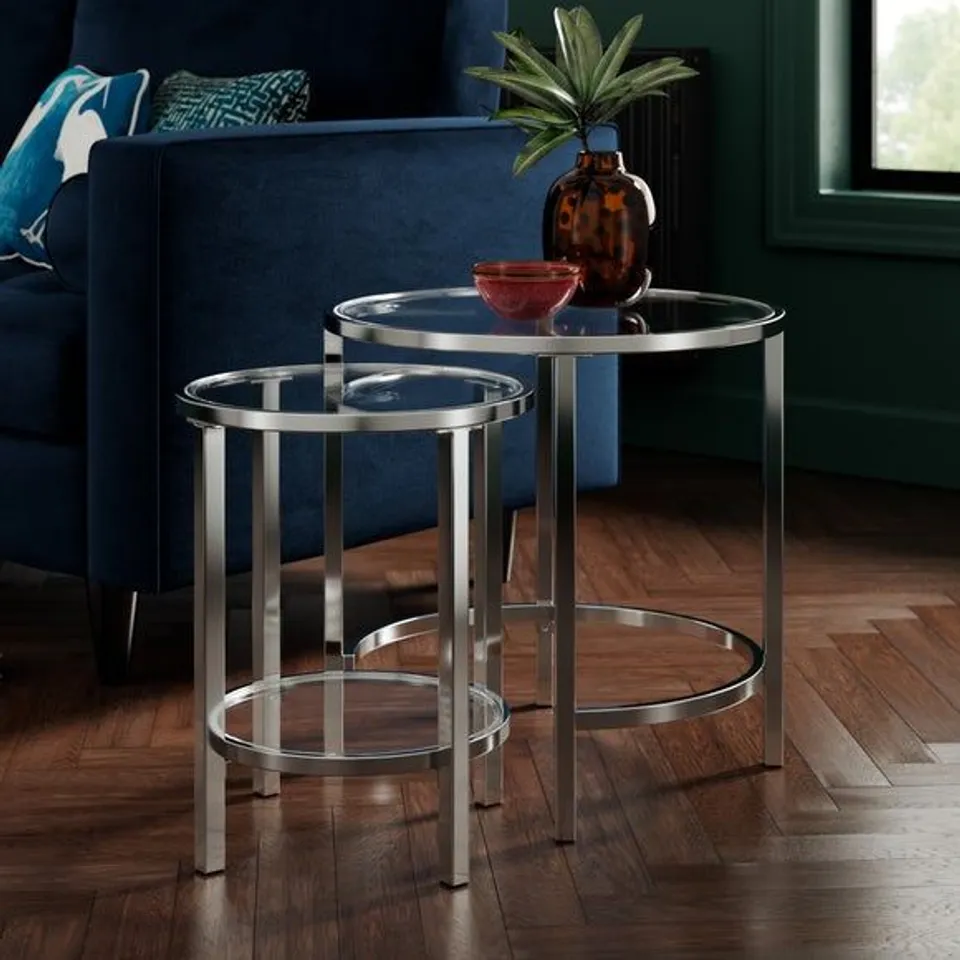 BOXED SOFIA GLASS COFFEE NEST OF TABLES - SILVER (1 BOX)