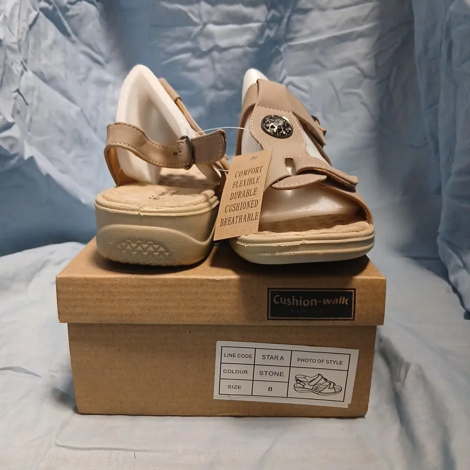 CUSHION-WALK STONE WOMEN'S SANDALS, UK 8, OPEN-TOE WITH VELCRO STRAPS