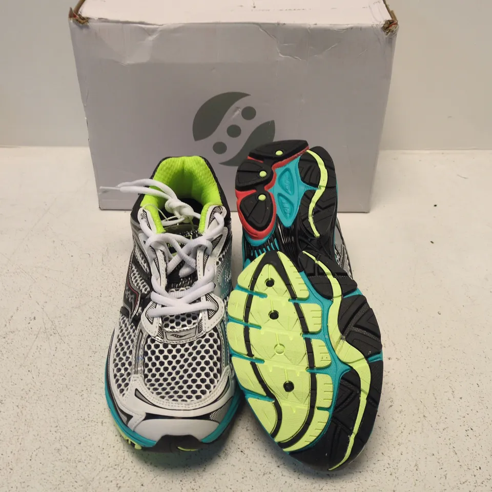 SAUCONY RUNNING SHOES – GREY MESH WITH NEON LINING (UK 7)