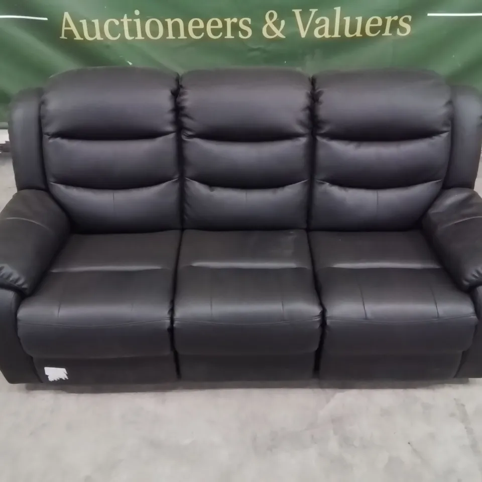 QUALITY DESIGNER FAUX LEATHER BLACK 3 SEATER MANUAL RECLINING SOFA 