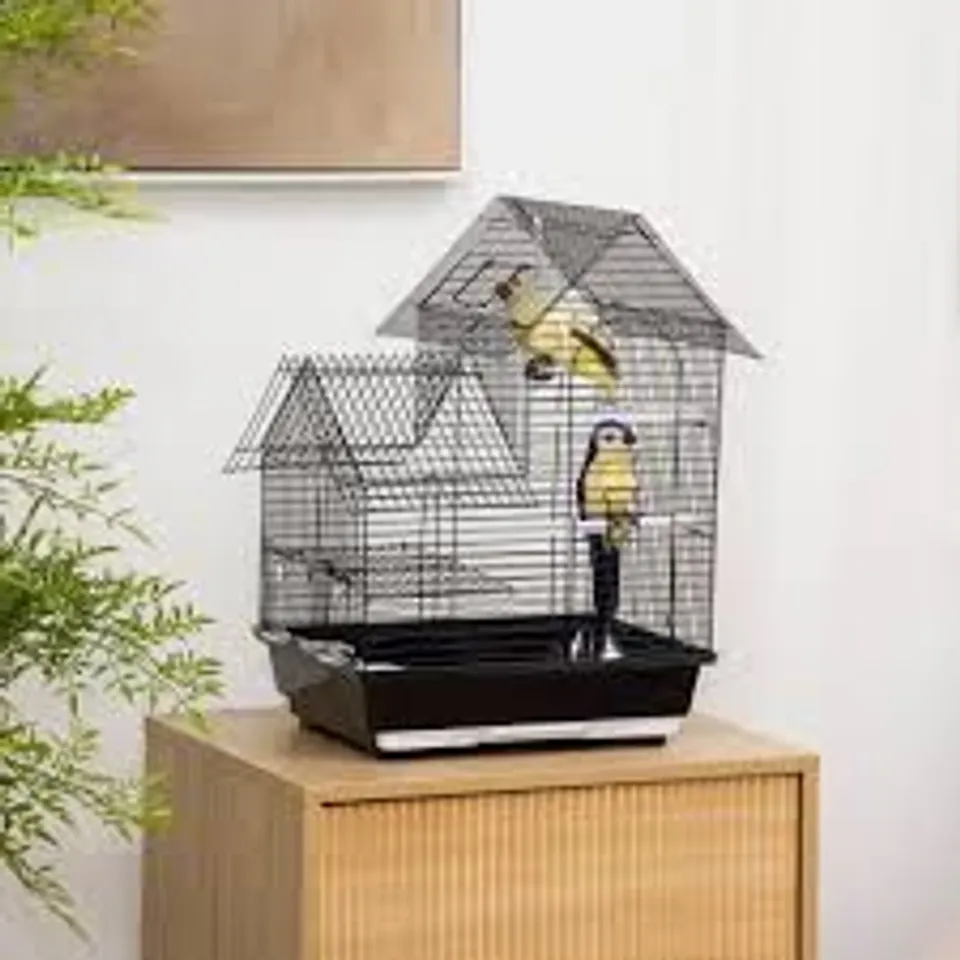 BOXED PAWHUT METAL BIRD CAGE FOR FINCH, CANARY W/ FOOD CONTAINERS, SWING RING, TRAY HANDLE, 39 X 33 X 47CM