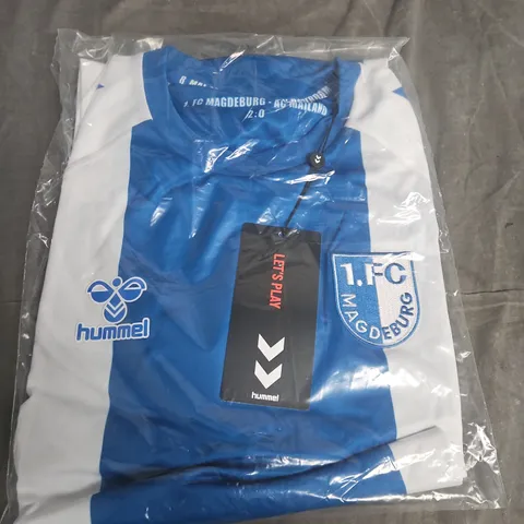 HUMMEL 1. FC MAGDEBURG FOOTBALL SHIRT – HOME KIT, BLUE & WHITE SIZE M