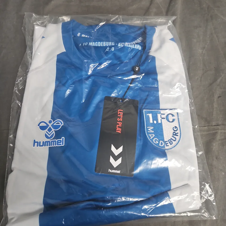 HUMMEL 1. FC MAGDEBURG FOOTBALL SHIRT – HOME KIT, BLUE & WHITE SIZE M