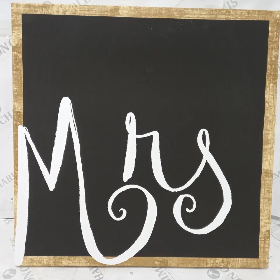 BOXED OLIVER GAL MRS BY RUNWAY AVENUE TYPOGRAPHY WRAPPED ON CANVAS 51 X 51CM