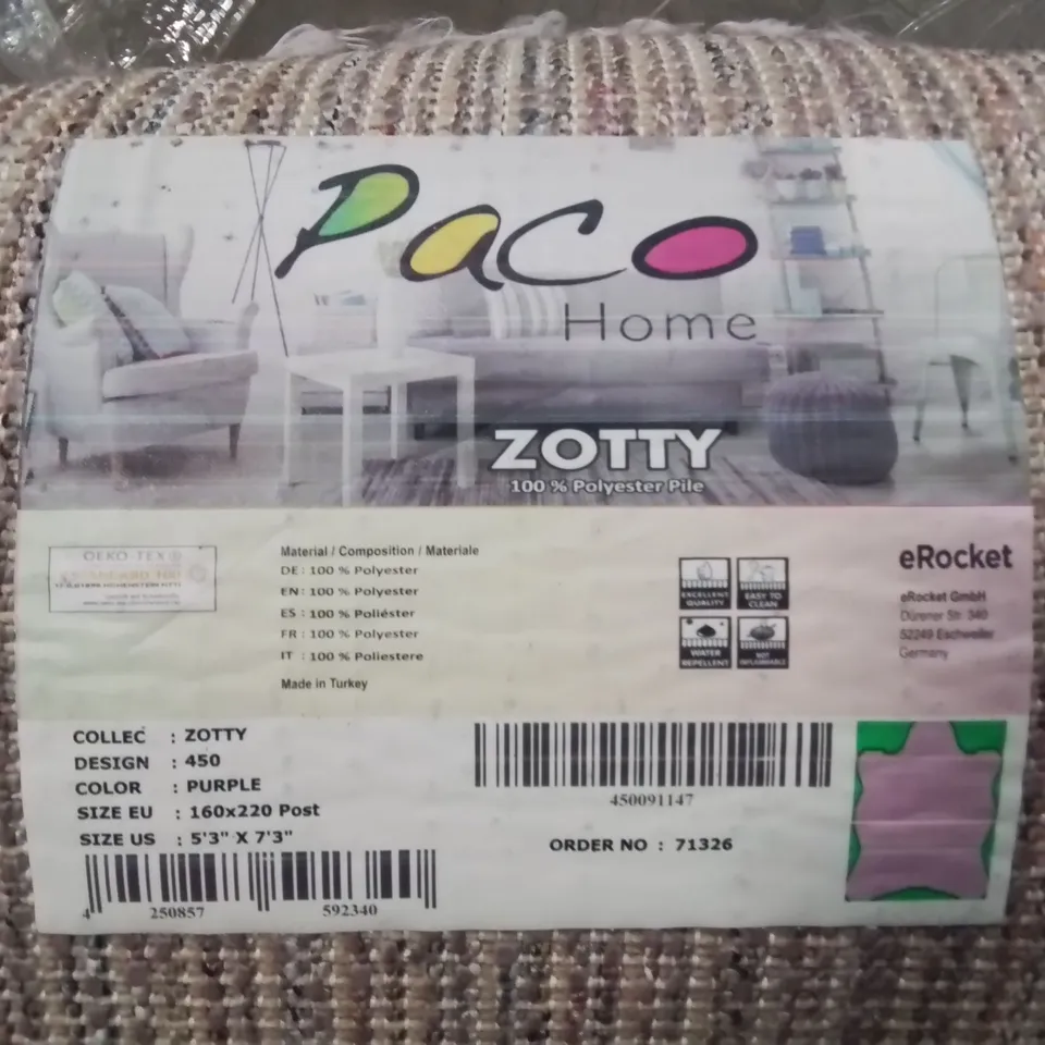 BRAND NEW PACO ZOTTY PURPLE SHAPED RUG - 160X220 POST