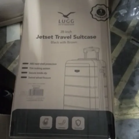 BOXED LUGG 28INCH JETSET TRAVEL SUITCASE BLACK AND BROWN 
