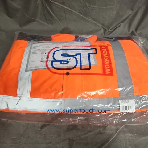 BAGGED SUPERTOUCH HIVIS 2 TONE PARKA IN ORANGE/NAVY SIZE M