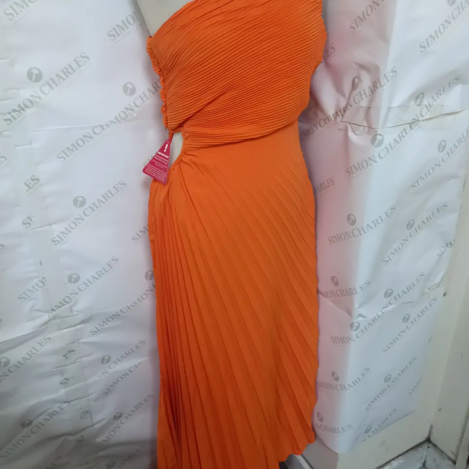 AX PARIS ONE SHOULDER PLEATED CUT OUT MIDI DRESS INBLOOD ORANGE SIZE 12