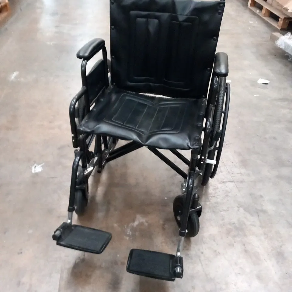 BLACK LEATHER WHEEL CHAIR WITH HAND BREAKS 