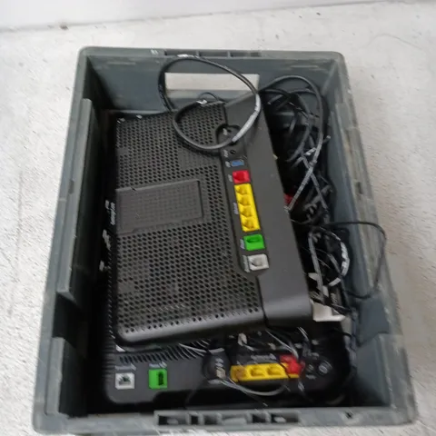 BOX CONTAINING A MIX OF APPROXIMATELY 8 ASSORTED ITEMS INCLUDING ROUTERS, CABLES ETC. 