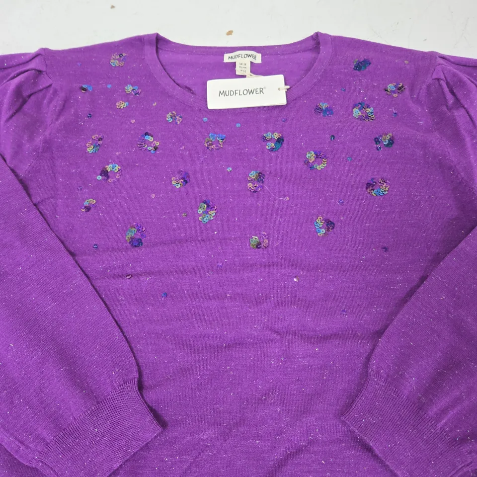 MUDFLOWER SEQUIN PURPLE KNIT JUMPER – UK 16