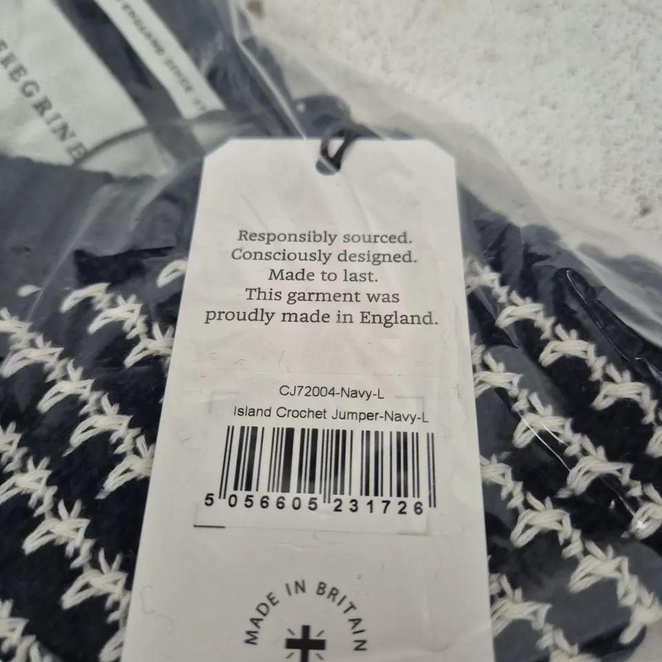PEREGRINE ISLAND CROCHET JUMPER – NAVY, SIZE L