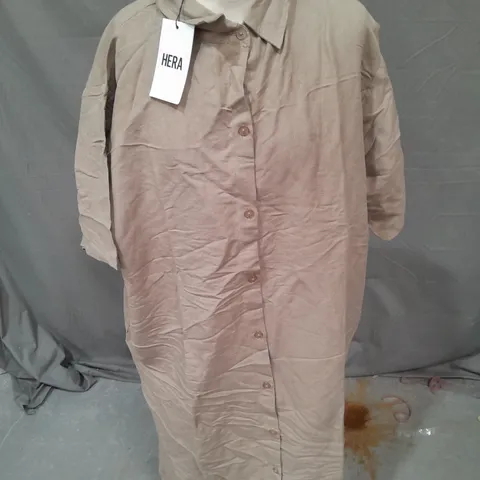 HERA WOMENS LINEN BLEND MIDI SHIRT DRESS IN MARSH GREY SIZE M