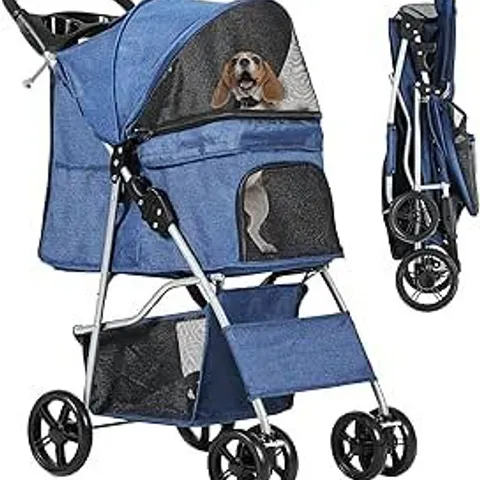 BOXED YITAHOME 4-WHEEL DOG PUSHCHAIR WITH STORAGE BASKET - BLUE (1 BOX)
