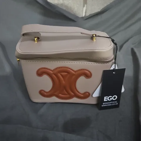 EGO HANDBAG – PALE PINK/BEIGE WITH LOGO MOTIF, SMALL SHOULDER BAG