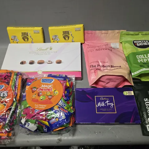 BOX OF ASSORTED FOOD PRODUCTS - INCLUDING MANGO GREENS, MILK TRAY, AND LINDT COLLECTION ETC. 