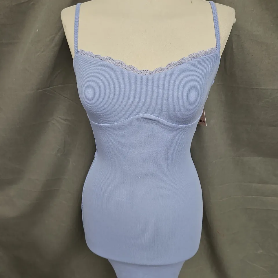 OH POLLY RIBBED MINI DRESS IN BLUEBELL SIZE M