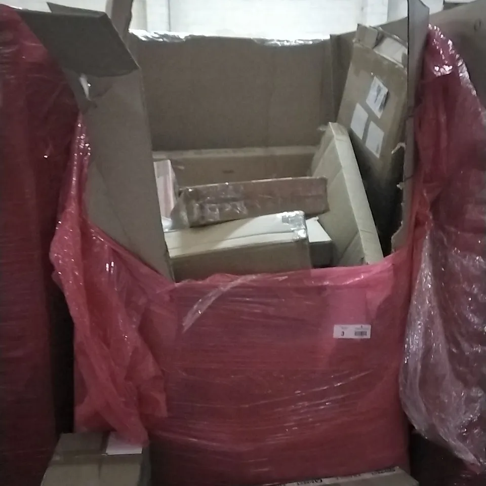 PALLET OF ASSORTED ITEMS TO INCLUDE: BED ASSOST RAIL, CHILDLIKE TIME TOY, TOWER SPACE HEATER, STANDING SHELF UNIT ETC