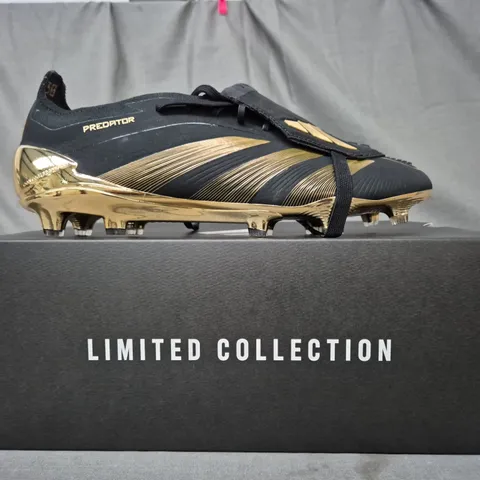 BOXED PAIR OF ADIDAS PREDATOR ELITE FT FOOTBALL BOOTS IN BLACK/GOLD UK SIZE 9