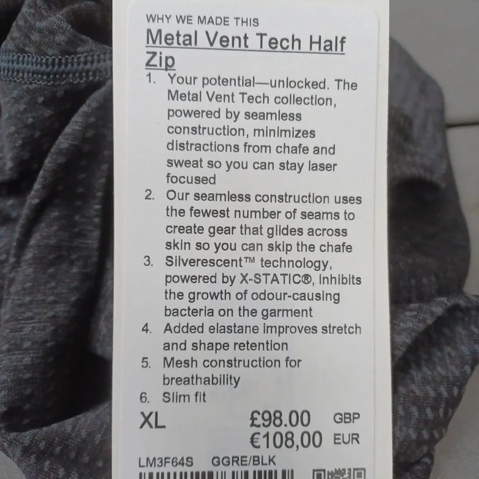 LULULEMON METAL VENT TECH HALF ZIP SIZE XL
