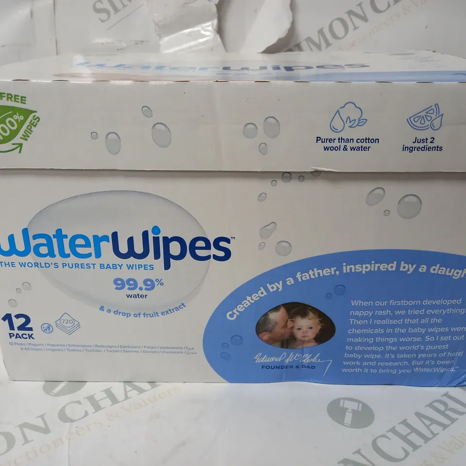 BOX OF APPROX 12 PACKS OF WATERWIPES BABY WIPES 