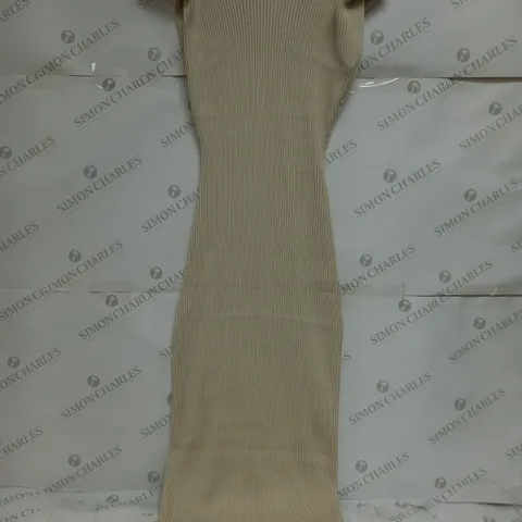 MISSPAP KNITTED RIBBED SHOULDER DETAIL MAXI DRESS IN STONE - SMALL