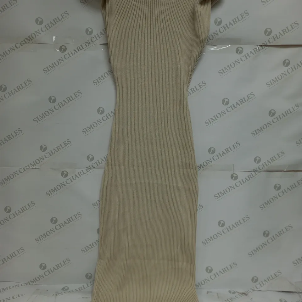 MISSPAP KNITTED RIBBED SHOULDER DETAIL MAXI DRESS IN STONE - SMALL