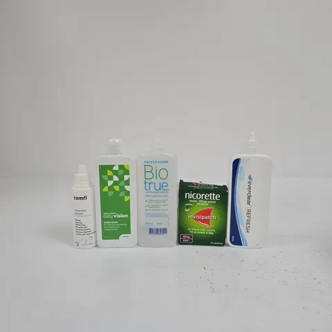 TOTE OF APPROXIMATELY 10 ASSORTED ITEMS INCLUDING BAUSCH + LOMB BIO TRUE MULTI-PURPOSE SOLUTION, EVERCLEAR REFRESH AND SPECSAVERS EASY VISION UNIPURPOSE 240ML