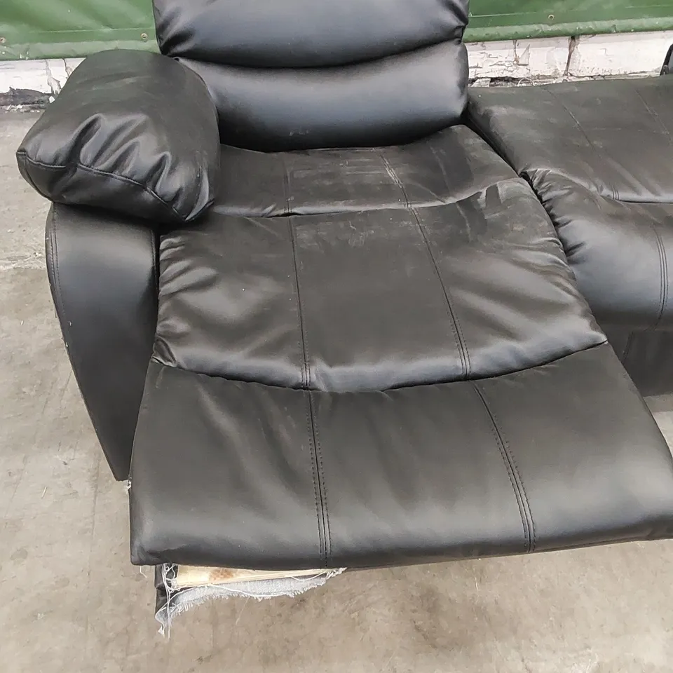 DESIGNER 3 SEATER BLACK LEATHER MANUAL RECLINER SOFA