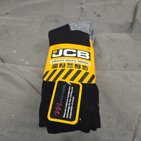 JCB HEAVY DUTY WORK SOCKS – 3 PAIRS, BLACK/GREY, UK 6-11