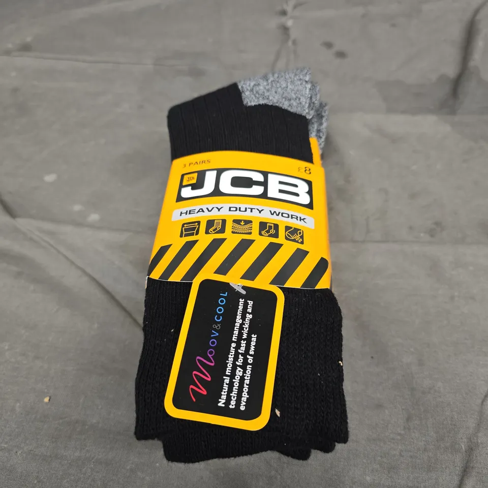 JCB HEAVY DUTY WORK SOCKS – 3 PAIRS, BLACK/GREY, UK 6-11