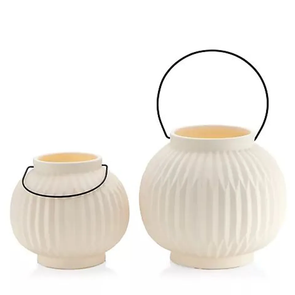 GARDEN REFLECTIONS SET OF 2 BATTERY OPERATED PORCELAIN SPHERE FLUTED LIGHTS