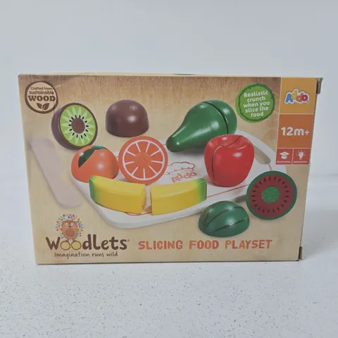 WOODLETS SLICING FOOD PLAYSET – WOODEN TOY FRUIT & VEG SET (12M+)